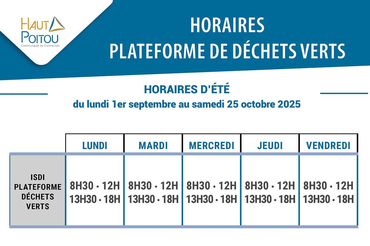 horaires plateforme dechets verts ete 2025